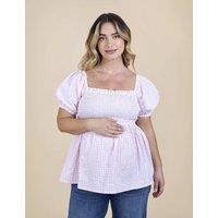 JoJo Maman Bb Maternity Pure Cotton Gingham Blouse Light Pink Mix