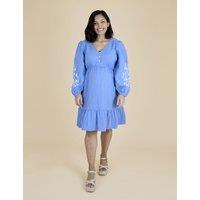 JoJo Maman Bb Maternity Pure Cotton Mini Smock Dress Blue Mix