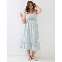JoJo Maman Bb Maternity Pure Cotton Striped Midi Dress Light Blue Mix