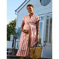 JoJo Maman Bb Maternity Pure Cotton Striped Midi Dress Orange Mix