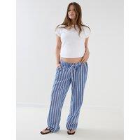 JoJo Maman Bb Maternity Pure Cotton Striped Trousers Blue Mix