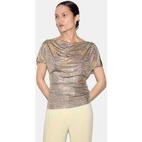 Jigsaw Jersey Sparkly Cowl Neck Gathered Top Gold Mix