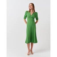 Ghost Crepe V-Neck Midi Tea Dress Green