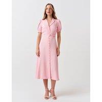 Ghost Crepe Button Through Midi Shirt Dress Pink