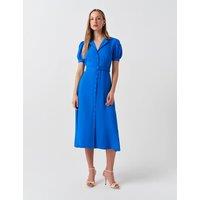 Ghost Crepe Button Through Midi Shirt Dress Blue