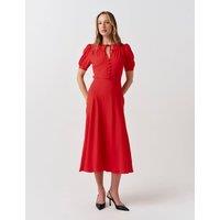 Ghost Crepe Tie Neck Midi Waisted Dress Red