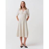 Ghost Crepe Polka Dot V-Neck Midi Tea Dress Ivory Mix
