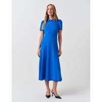 Ghost Crepe Collared Puff Sleeve Midi Shirt Dress Blue