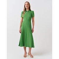 Ghost Crepe Collared Puff Sleeve Midi Shirt Dress Green