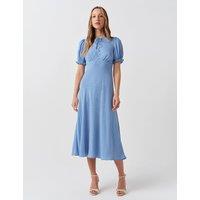 Ghost Polka Dot Tie Neck Midi Tea Dress Blue Mix