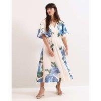 Phase Eight Lyocell Blend V-Neck Floral Midi Dress Cream Mix