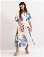 Phase Eight Lyocell Blend V-Neck Floral Midi Dress Cream Mix