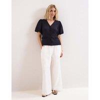 Phase Eight Linen-Rich V-Neck Puff Sleeve Blouse Navy