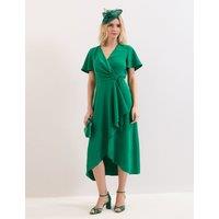 Phase Eight V-Neck Belted Midi Wrap Dress Light Green