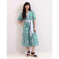 Phase Eight Printed V-Neck Midi Shirt Dress Blue Mix