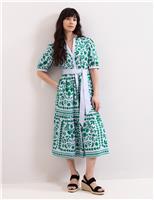 Printed V-Neck Midi Shirt Dress