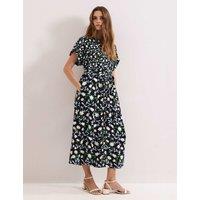 Phase Eight Linen Rich Floral V-Neck Midi Shirt Dress Black Mix