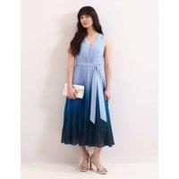 Phase Eight Ombre V-Neck Pleated Midi Skater Dress Blue Mix