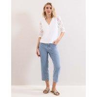 Phase Eight Pure Cotton Broderie V-Neck Top White