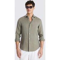 MOSS Tailored Fit Pure Linen Shirt Green