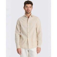 MOSS Tailored Fit Linen Cotton Blend Shirt Neutral