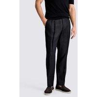 MOSS Tailored Fit Pure Linen Twin Pleat Trousers Black