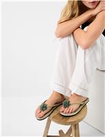 ACCESSORIZE Floral Embellished Flat Flip Flops Green