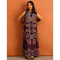 Live Unlimited London Cotton Blend Paisley Maxi Shift Dress Black