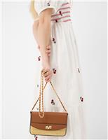 ACCESSORIZE Raffia Chain Strap Cross Body Bag Tan