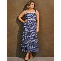 Live Unlimited London Pure Cotton Floral Maxi Smock Dress Blue