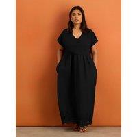 Live Unlimited London Pure Cotton Jersey Broderie Maxi Skater Dress Navy