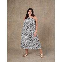 Live Unlimited London Printed One Shoulder Maxi Bardot Dress White/Black