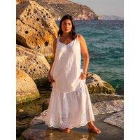 Live Unlimited London Linen Blend Broderie Maxi Swing Dress White