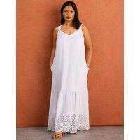Live Unlimited London Linen Blend Broderie Maxi Swing Dress White