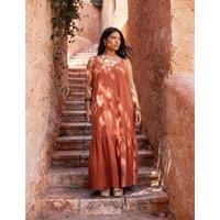 Live Unlimited London Linen Blend Broderie V-Neck Maxi Dress Pink