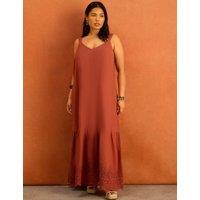 Live Unlimited London Linen Blend Broderie V-Neck Maxi Dress Pink