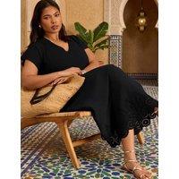 Live Unlimited London Pure Cotton Jersey Broderie Maxi Skater Dress Black