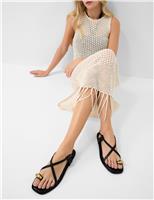 ACCESSORIZE Leather Embellished Flat Toe Loop Sandals Black