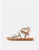 ACCESSORIZE Metallic Ankle Strap Flat Gladiator Sandals Golden Rose