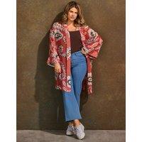 Live Unlimited London Printed Short Kimono Coral