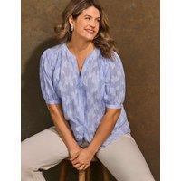 Live Unlimited London Pure Cotton Floral Puff Sleeve Blouse Blue