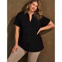 Live Unlimited London Jersey Collared Button Through Top Navy