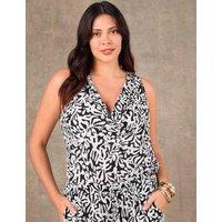 Live Unlimited London Crepe Printed Cowl Neck Top White/Black
