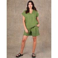 Live Unlimited London Linen Blend Broderie High Waisted Shorts Green