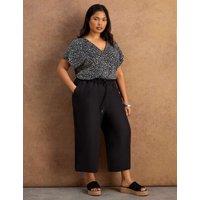 Live Unlimited London Linen Blend Wide Leg Cropped Trousers Black
