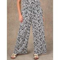 Live Unlimited London Printed Drawstring Wide Leg Trousers White/Black