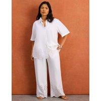 Live Unlimited London Linen Blend Broderie Wide Leg Trousers White
