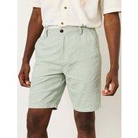 FatFace Linen Blend Half-Elasticated Waist Shorts Medium Green