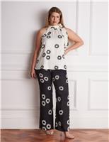 Live Unlimited London Floral Straight Leg Trousers Black