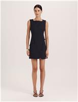 Square Neck Button Feature Mini Shift Dress